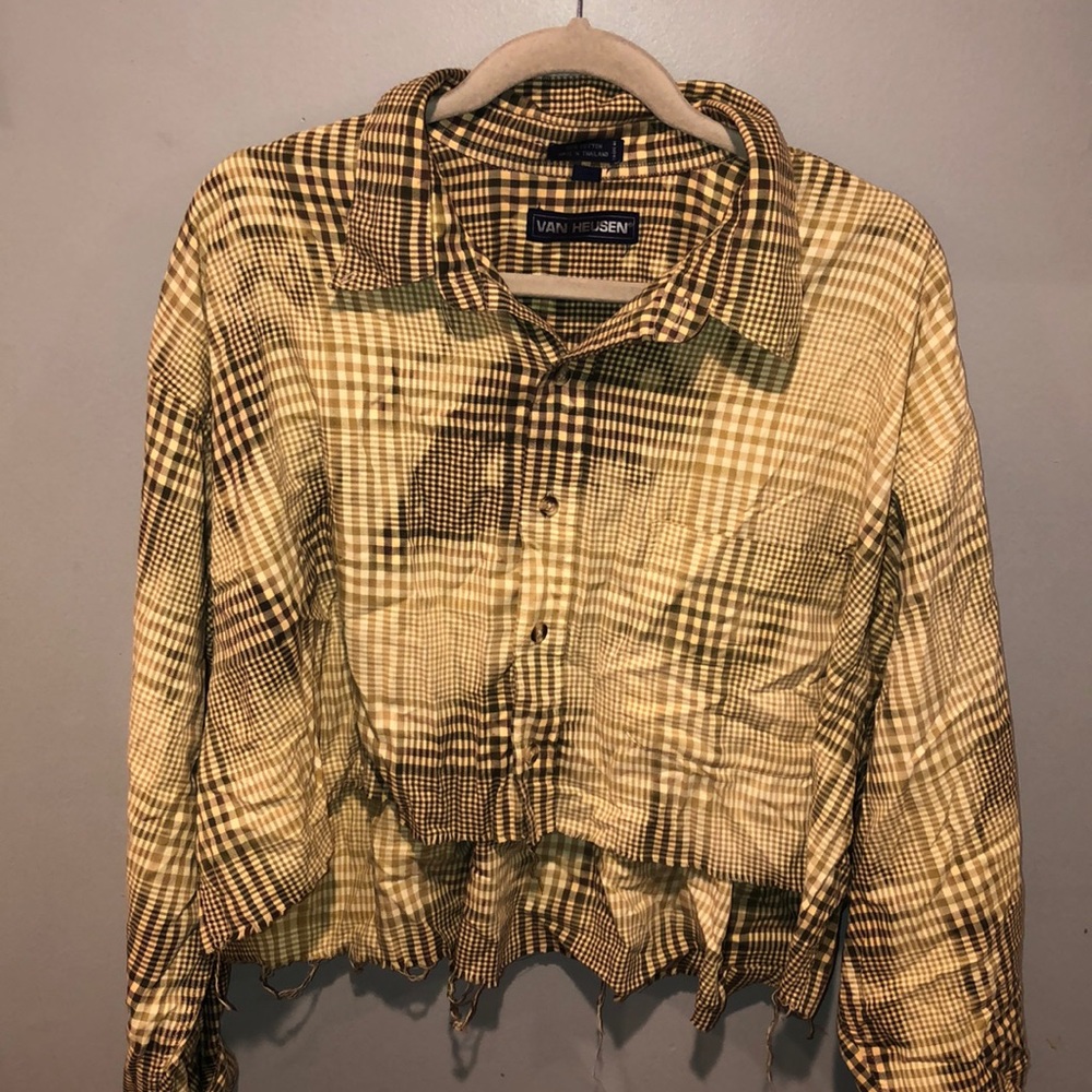 bleached & cropped tan button down❤️